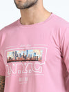 Men Pink Slim Fit Printed Crew Neck T-Shirt