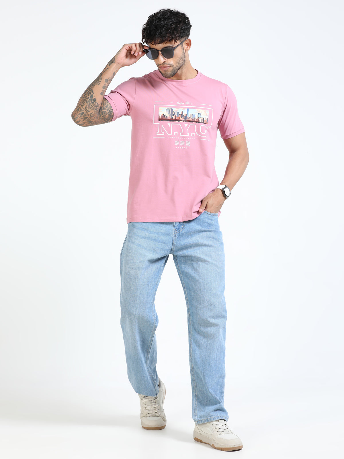 Men Pink Slim Fit Printed Crew Neck T-Shirt