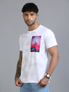 Men White Slim Fit Chest Printed Crew Neck T-Shirt