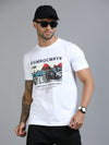 Men White Slim Fit Chest Prints Crew Neck T-Shirt