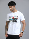 Men White Slim Fit Chest Prints Crew Neck T-Shirt