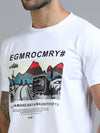 Men White Slim Fit Chest Prints Crew Neck T-Shirt