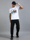 Men White Slim Fit Chest Prints Crew Neck T-Shirt