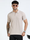 Men Cream Slim Fit Drop Needle Polo T-Shirt