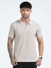 Men Cream Slim Fit Drop Needle Polo T-Shirt