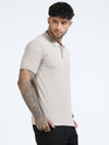 Men Cream Slim Fit Drop Needle Polo T-Shirt