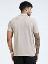 Men Cream Slim Fit Drop Needle Polo T-Shirt