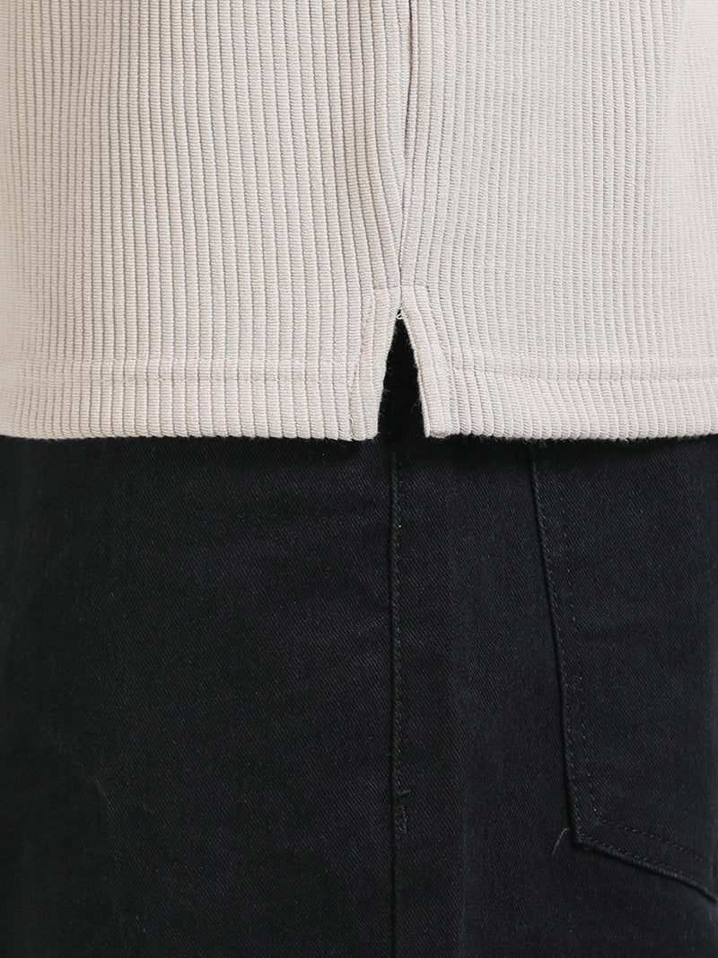 Men Cream Slim Fit Drop Needle Polo T-Shirt