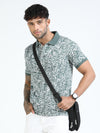 Men Green Slim Fit Floral Prints Polo T-Shirt