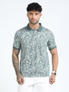 Men Green Slim Fit Floral Prints Polo T-Shirt