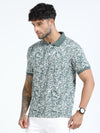 Men Green Slim Fit Floral Prints Polo T-Shirt