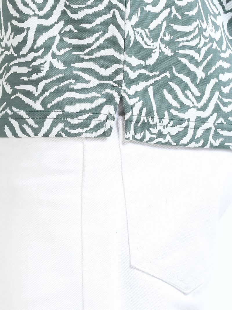 Men Green Slim Fit Floral Prints Polo T-Shirt