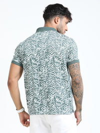 Men Green Slim Fit Floral Prints Polo T-Shirt