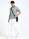 Men Green Slim Fit Floral Prints Polo T-Shirt