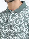 Men Green Slim Fit Floral Prints Polo T-Shirt