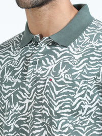 Men Green Slim Fit Floral Prints Polo T-Shirt