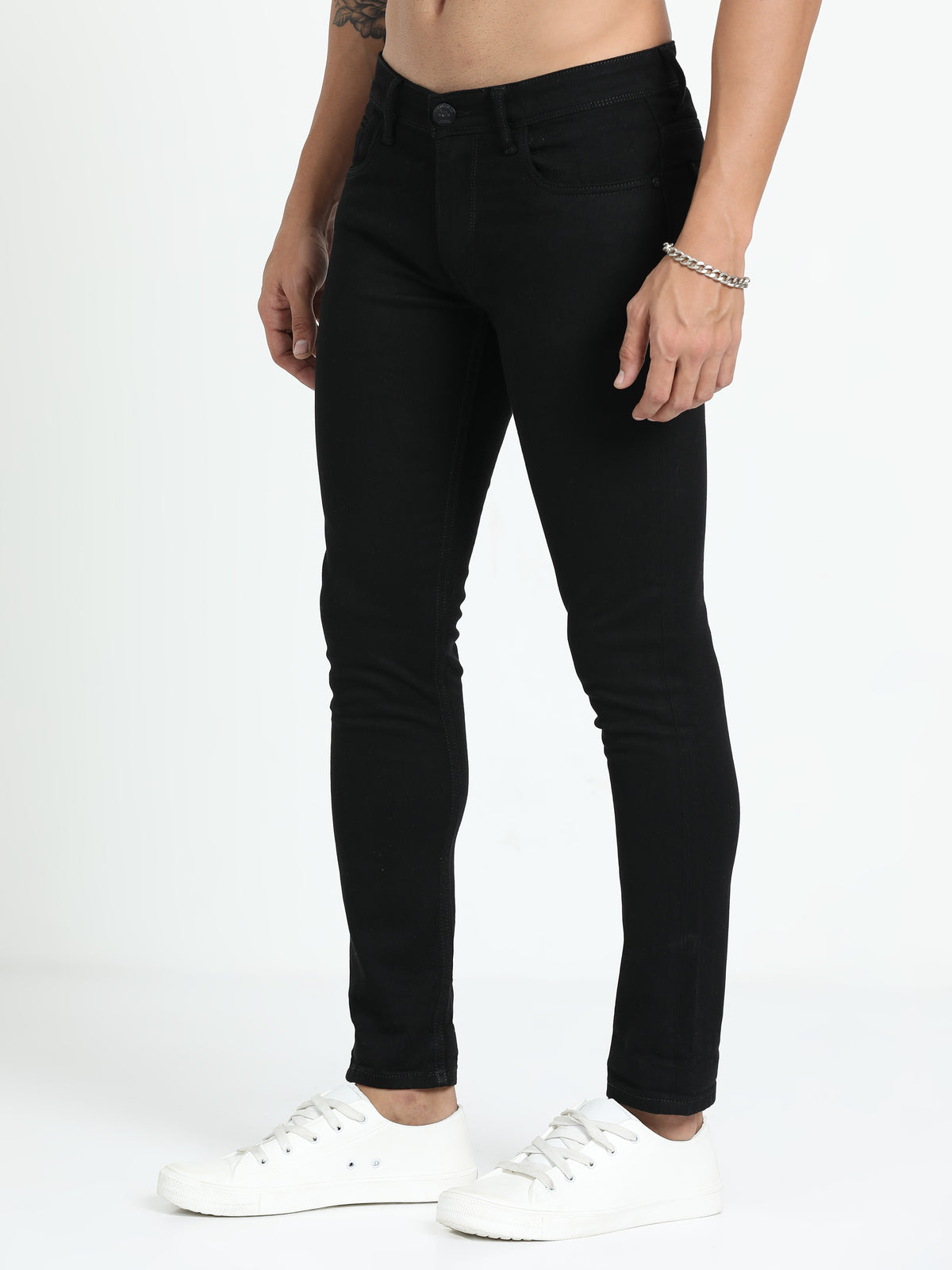 Shop Men's Black Relaxed Denim Ankle fit Cotton Blend Jeans Online.