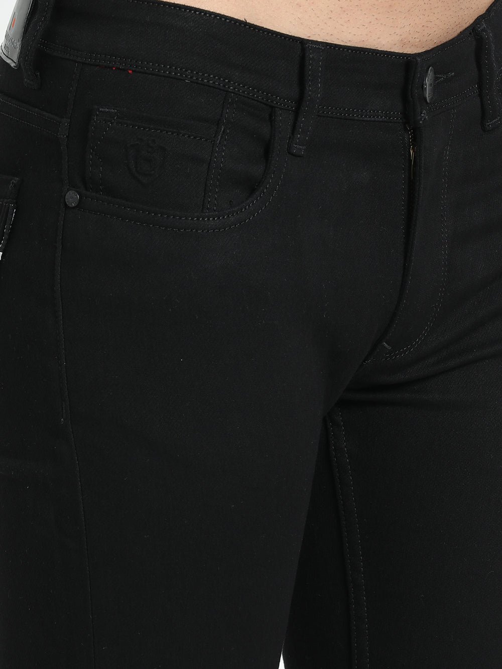 Men's Black Relaxed Denim Ankle fit Solid Jeans