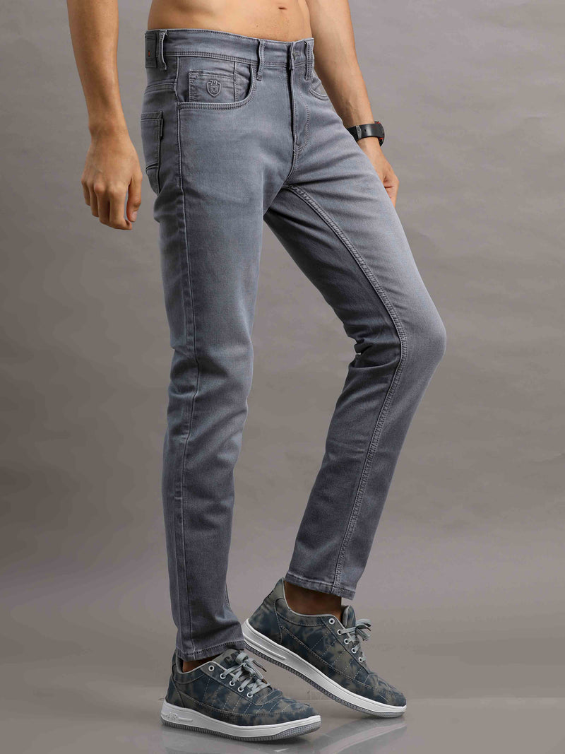 Shop Men's Grey Ankle fit Cotton Blend Denim Jeans Online.