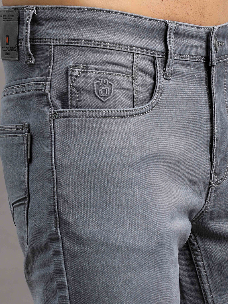 Shop Men's Grey Ankle fit Cotton Blend Denim Jeans Online.