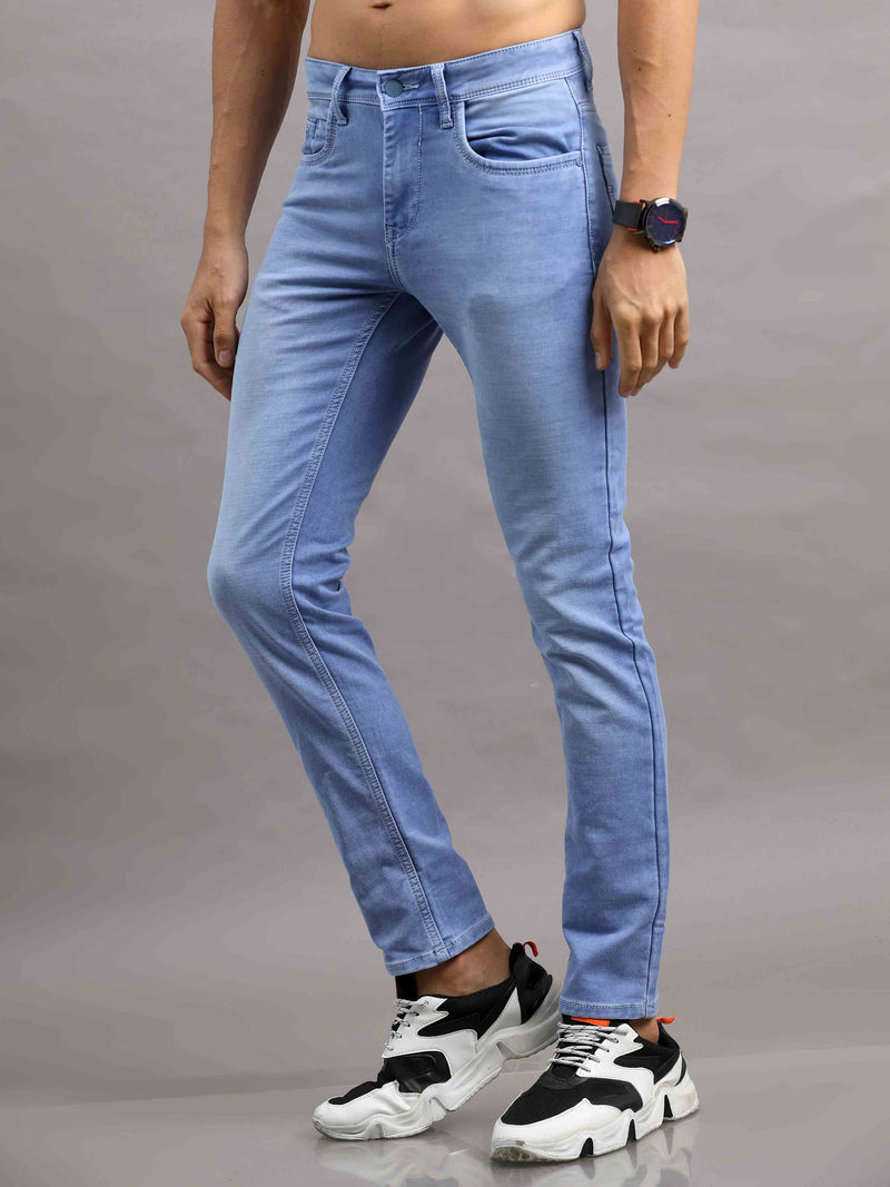 Shop Men's Frost Blue Ankle fit Cotton Blend Denim Jeans Online.