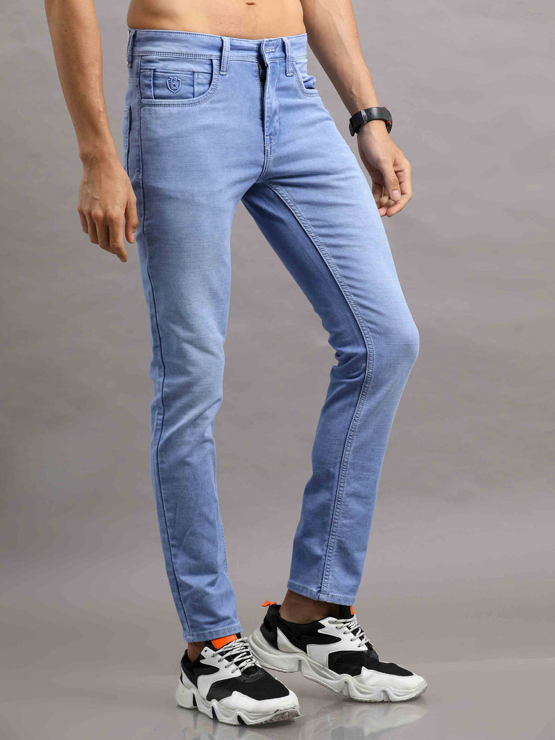 Shop Men's Frost Blue Ankle fit Cotton Blend Denim Jeans Online.