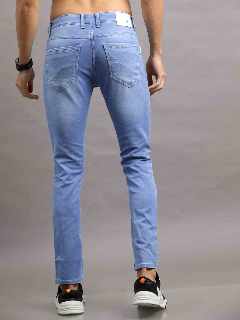 Shop Men's Frost Blue Ankle fit Cotton Blend Denim Jeans Online.