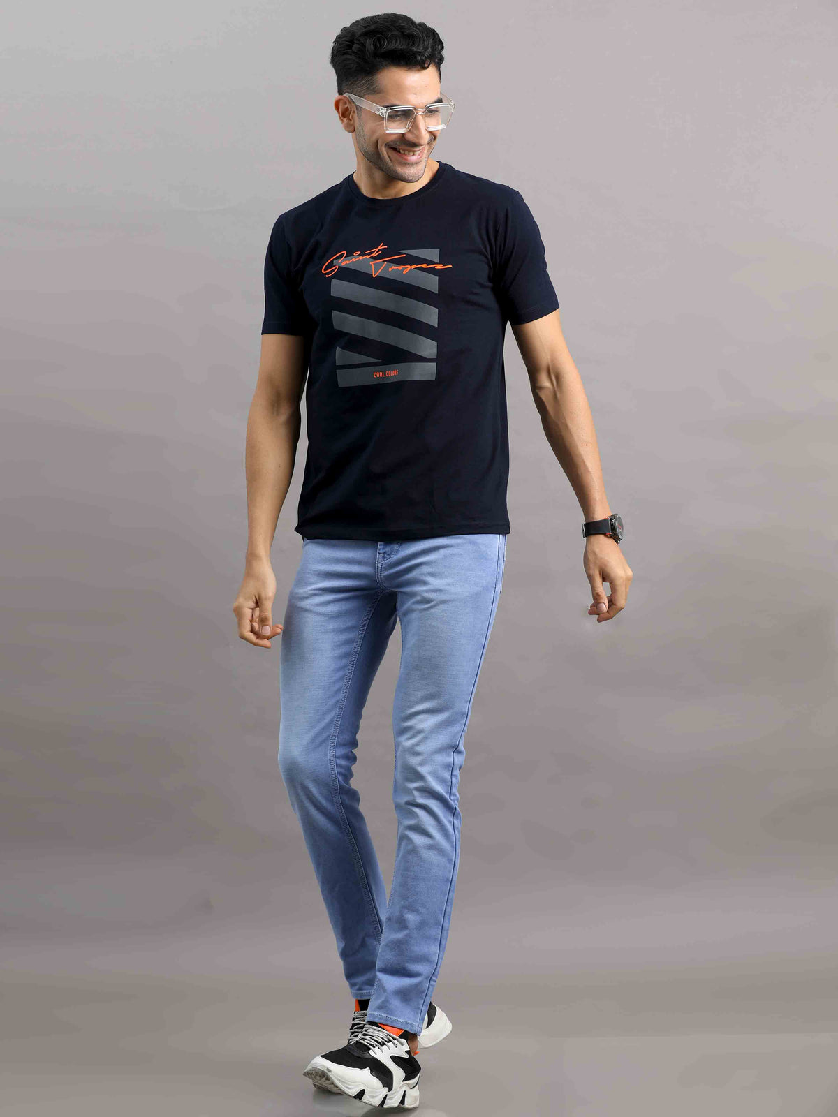 Shop Men's Frost Blue Ankle fit Cotton Blend Denim Jeans Online.