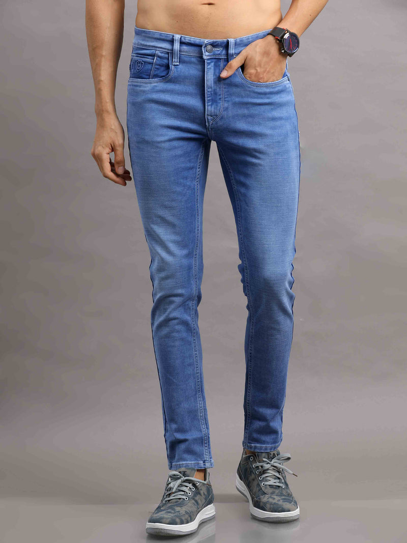 Shop Men's Blue Ankle fit Cotton Blend Denim Jeans Online.