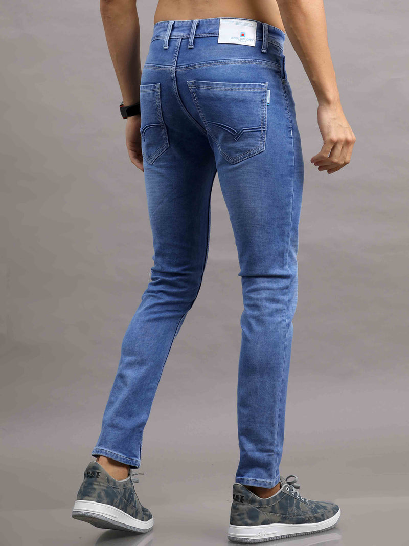 Shop Men's Blue Ankle fit Cotton Blend Denim Jeans Online.