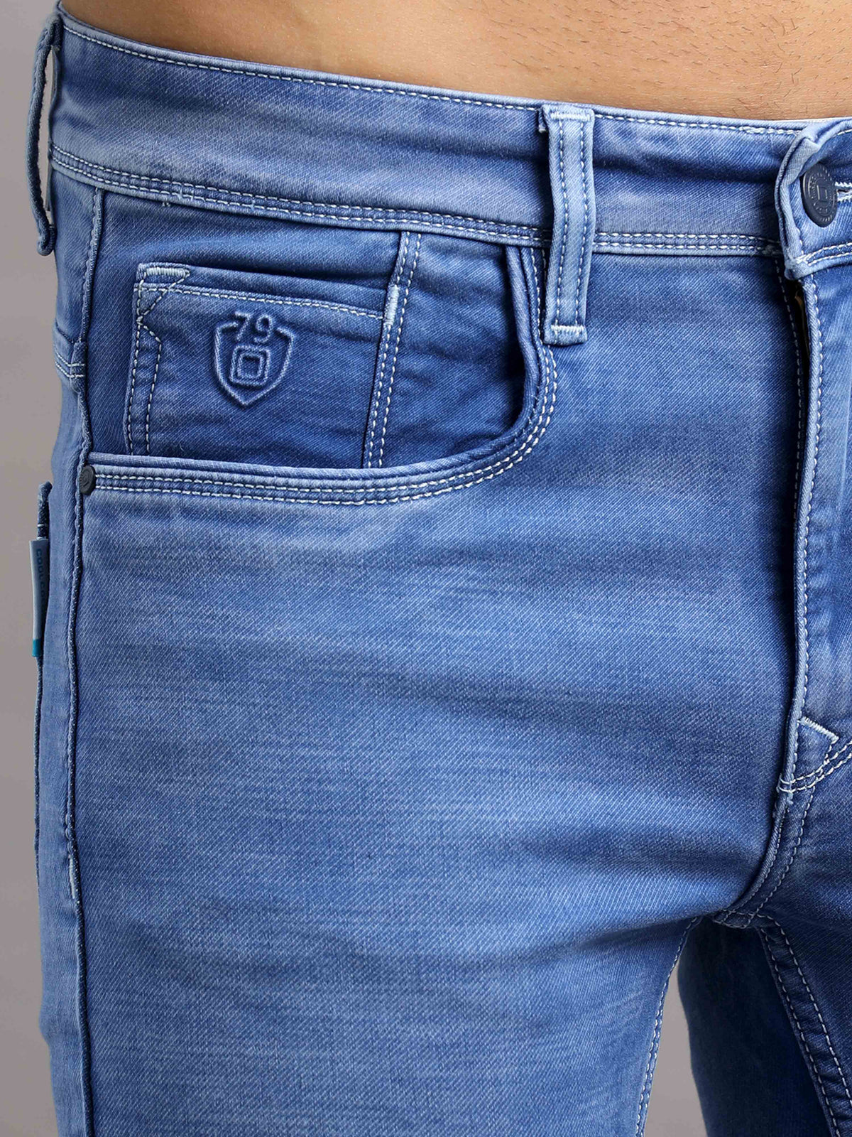 Shop Men's Blue Ankle fit Cotton Blend Denim Jeans Online.