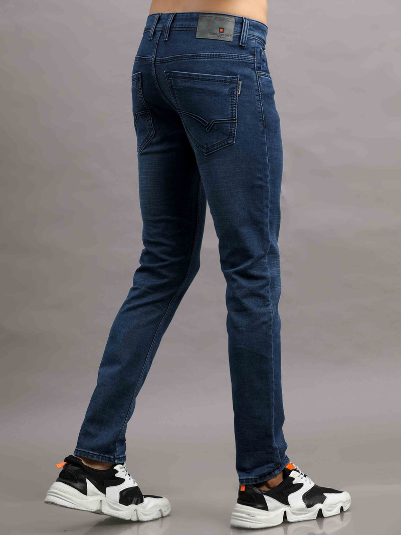 Shop Men's Indigo Blue Ankle fit Cotton Blend Denim Jeans Online.