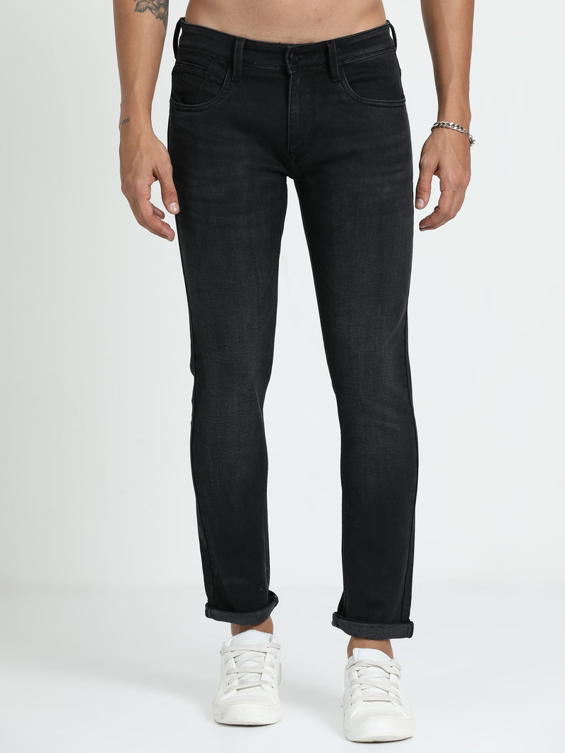 Shop Men's Dark Grey Relaxed Denim Ankle fit Cotton Blend Jeans Online.