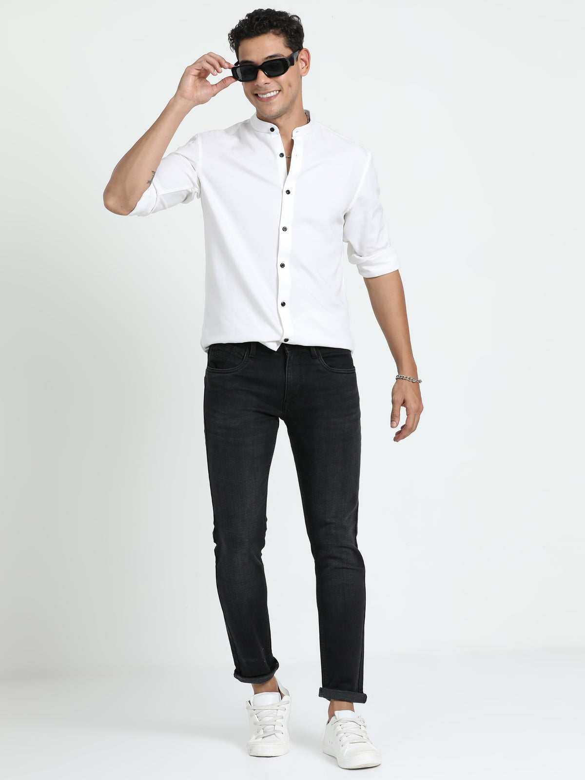 Men's Dark Grey Relaxed Denim Ankle fit Solid Jeans