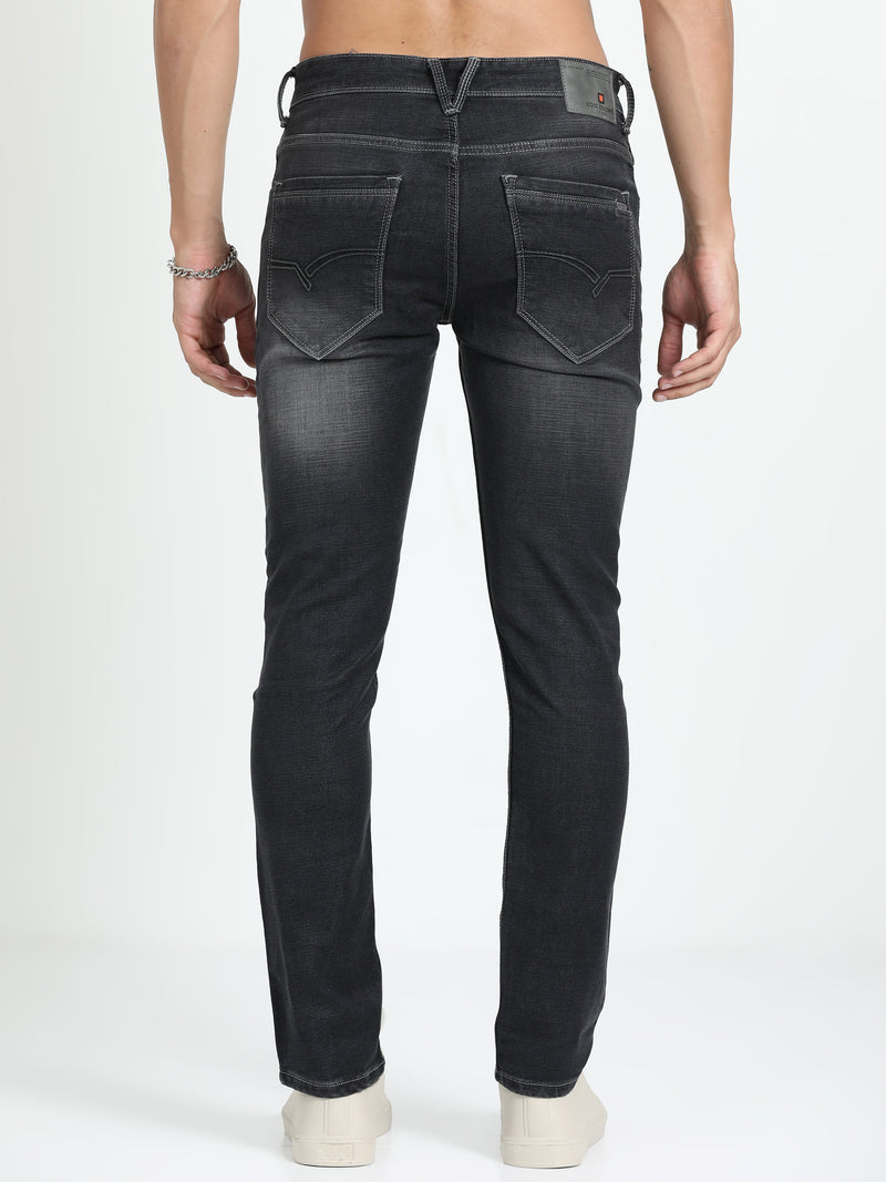 Shop Men's Dark Grey Relaxed Denim Ankle fit Cotton Blend Jeans Online.