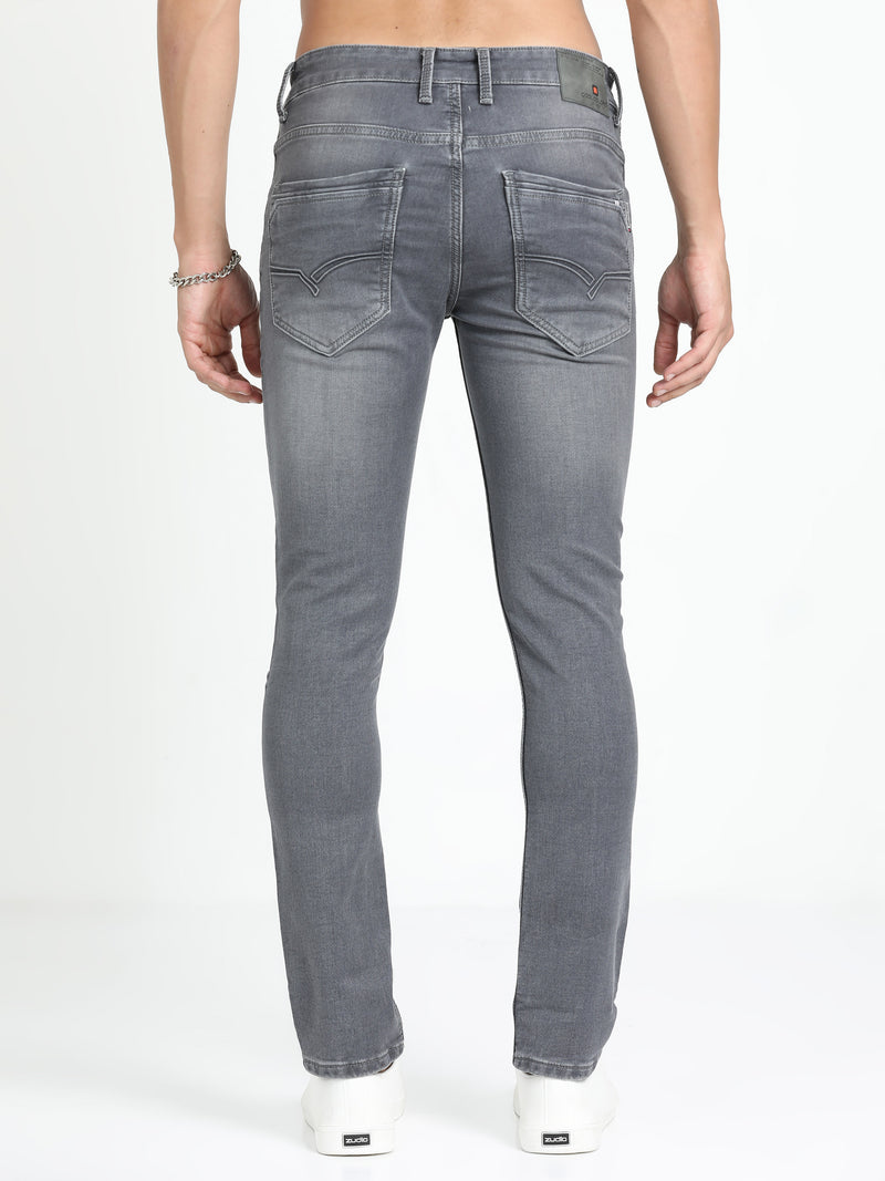 Shop Men's Light Grey Relaxed Denim Ankle fit Cotton Blend Jeans Online.