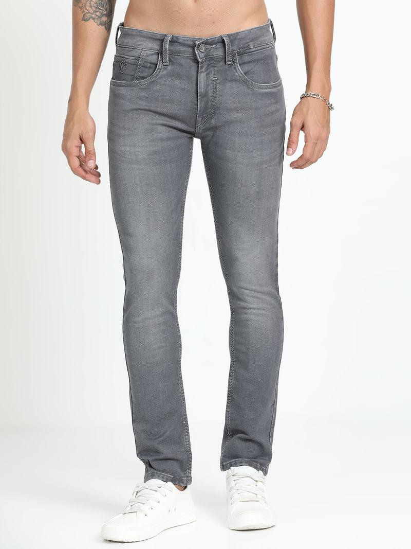 Shop Men's Light Grey Relaxed Denim Ankle fit Cotton Blend Jeans Online.