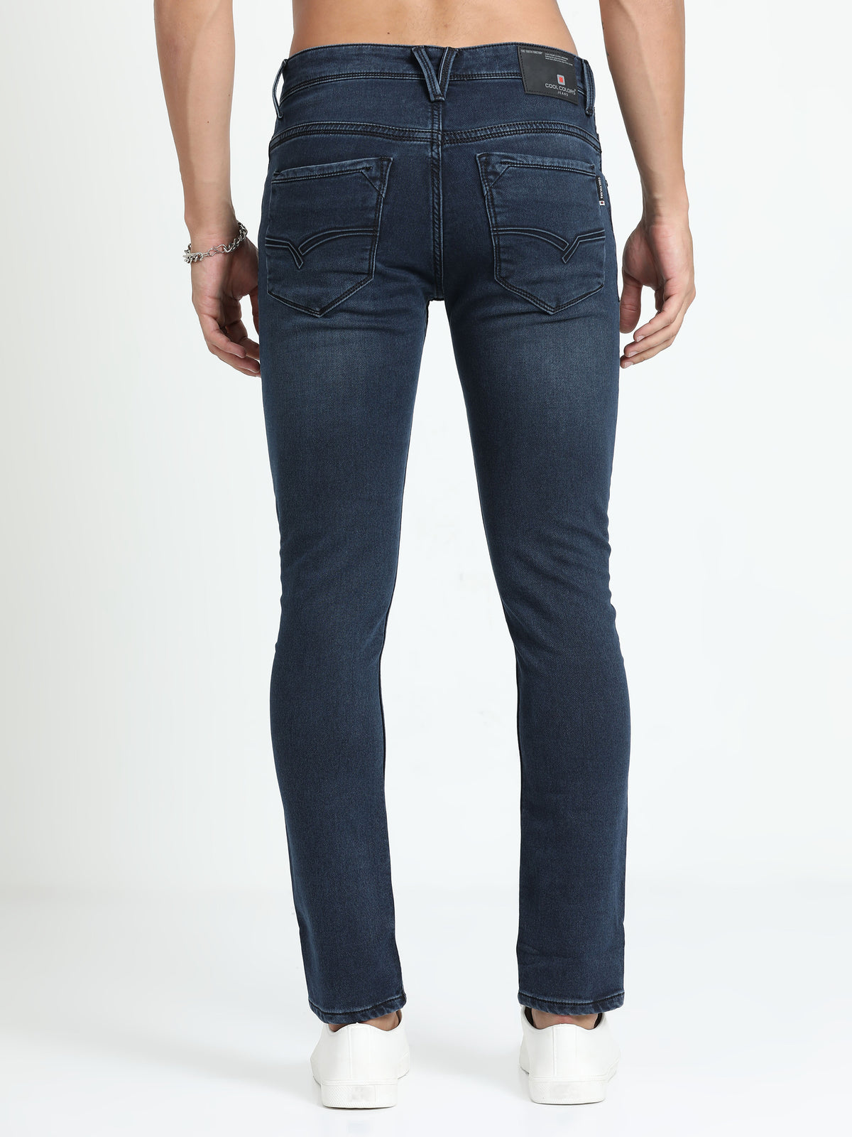 Shop Men's Dark Blue Relaxed Denim Ankle fit Cotton Blend Jeans Online.