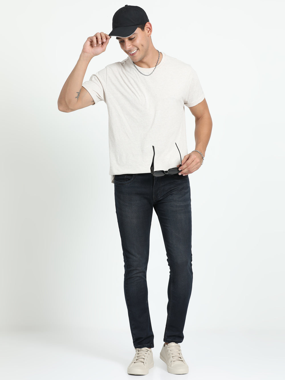 Men's Dark Blue Relaxed Denim Ankle fit Jeans