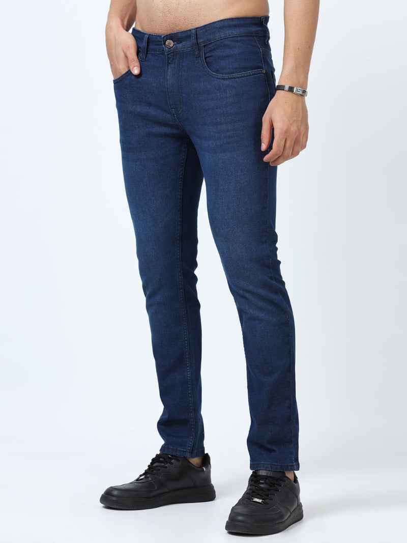 Men Indigo Blue Solid Denim Ankle Fit Jeans