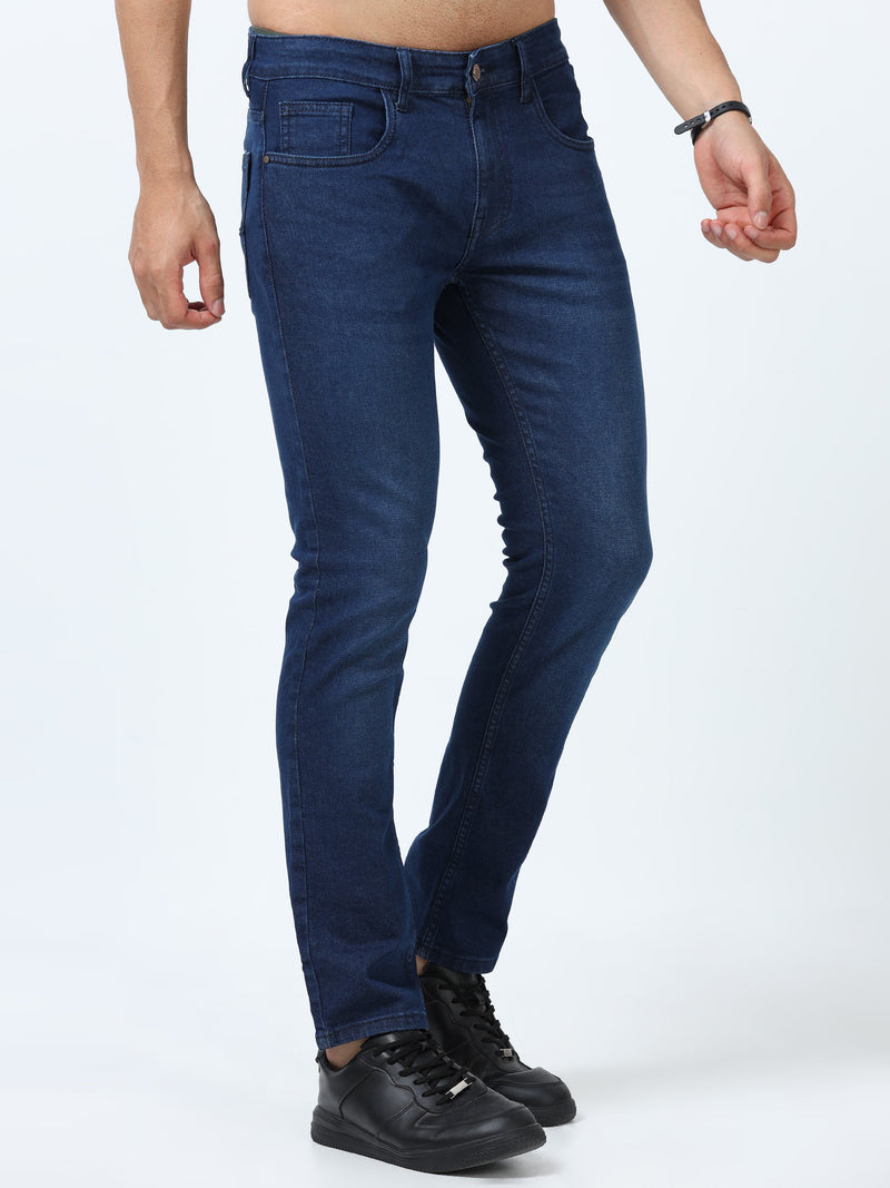 Men Indigo Blue Solid Denim Ankle Fit Jeans