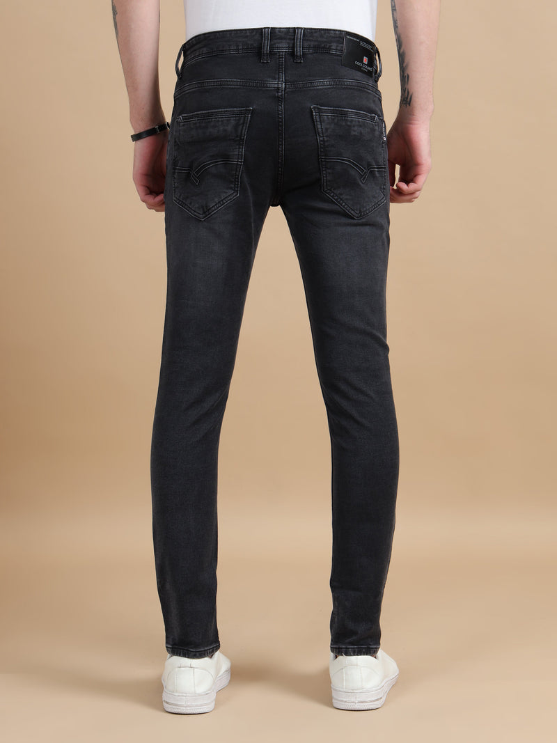 Men Dark Black Solid Ankle Fit Stretchable Denim Jeans