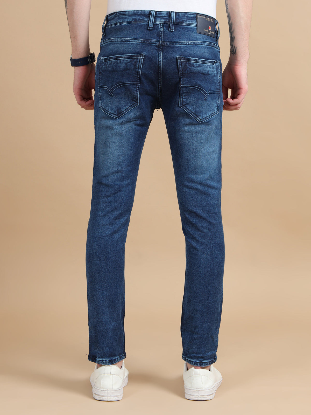 Men Ms Blue Solid Ankle Fit Stretchable Denim Jeans