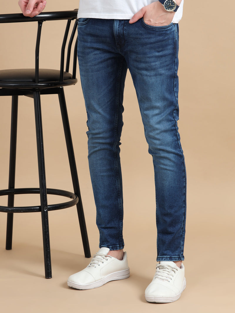 Men Ms Blue Solid Ankle Fit Stretchable Denim Jeans