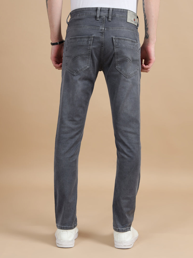 Men Dark Grey Solid Ankle Fit Stretchable Denim Jeans