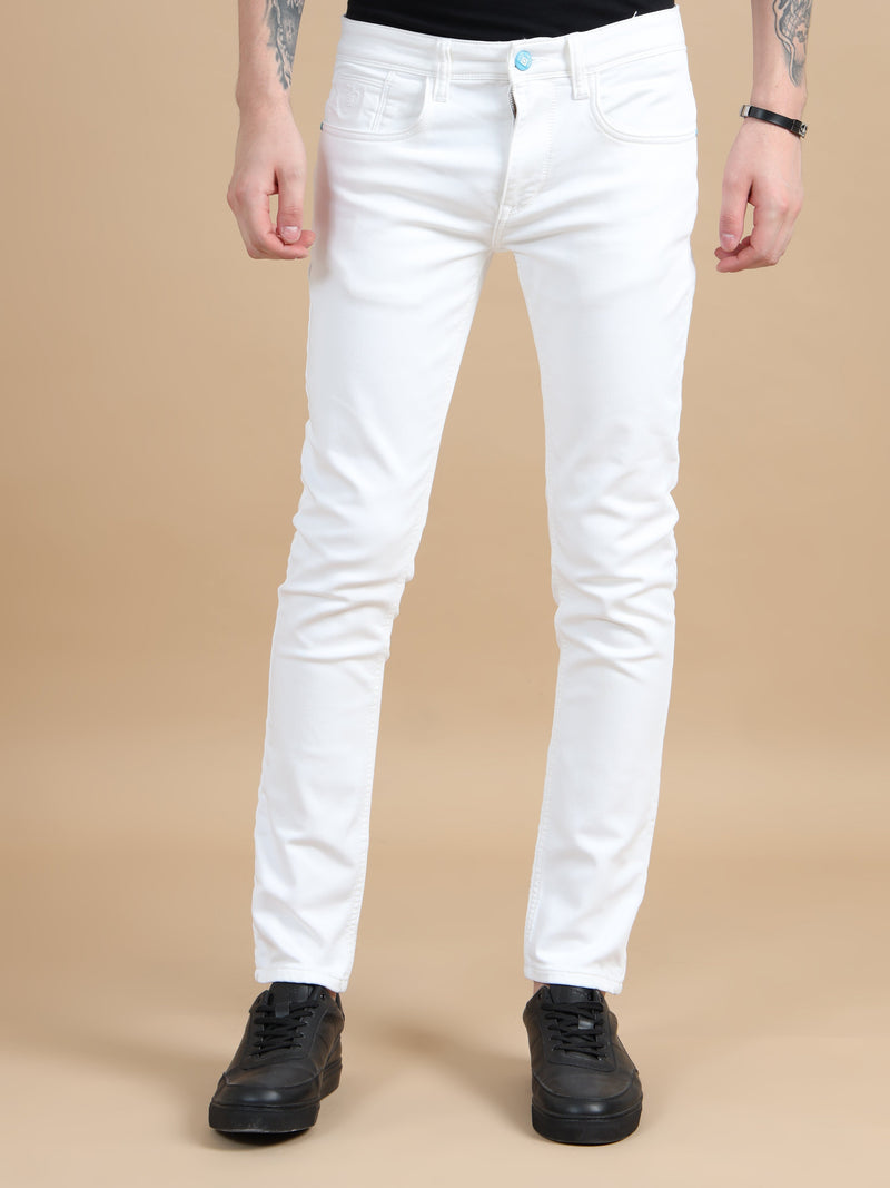 Men White Solid Ankle Fit Stretchable Denim Jeans