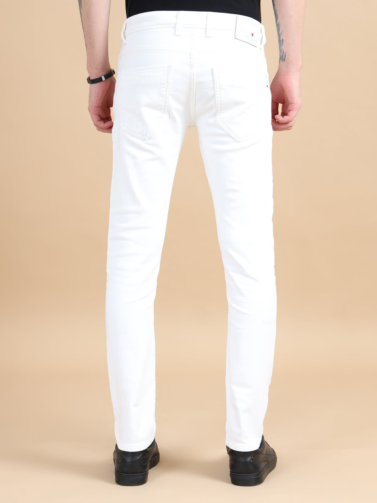 Men White Solid Ankle Fit Stretchable Denim Jeans