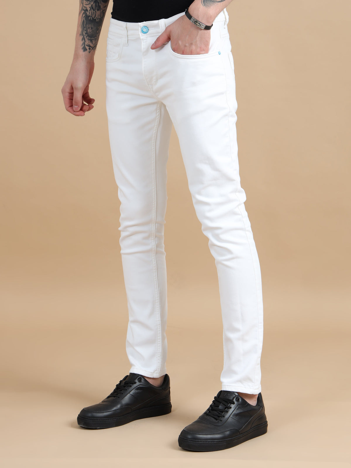 Men White Solid Ankle Fit Stretchable Denim Jeans