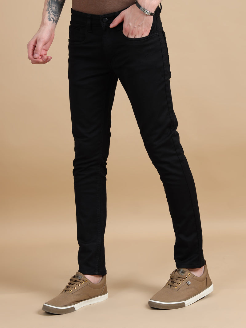 Men Black Solid Ankle Fit Stretchable Denim Jeans