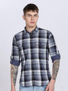 Navy Madras Checked Double Pocket Shirt